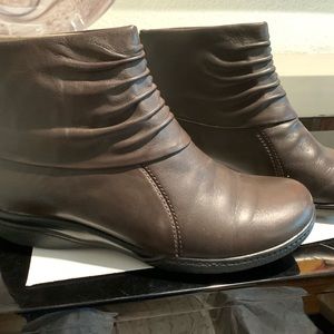 Clarks Dark Brown Leather Booties, excellent condition w/box.